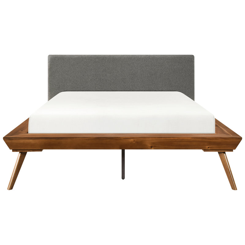 Bedroom Full Platform Bed With Chestnut Textured Upholstery And Dark Gray Headboard In Finish, Full