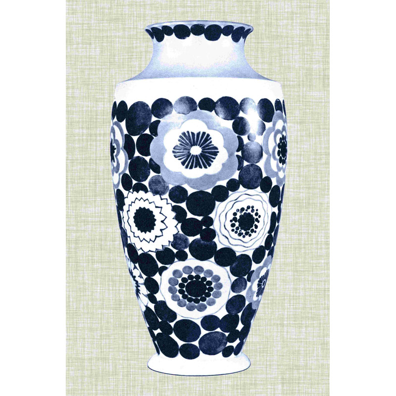 Vase bleu et blanc, H 12 po x l 8 po