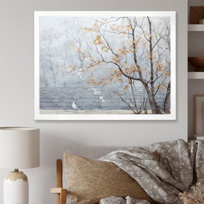 Minimalisme, arbre fleur gris - art mural cerisier en fleurs