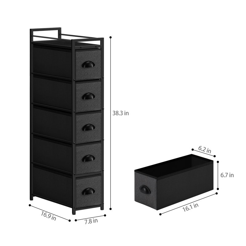 Rangement à 5 tablettes en tissu noir