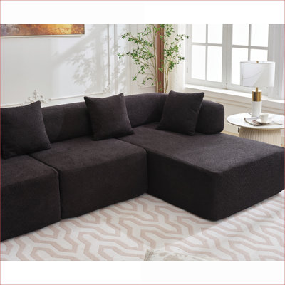 Canapé modulaire modulaire en L à 4 places avec méridienne modulaire en forme de L et méridienne modulaire de 140 po | Noir | Polyester