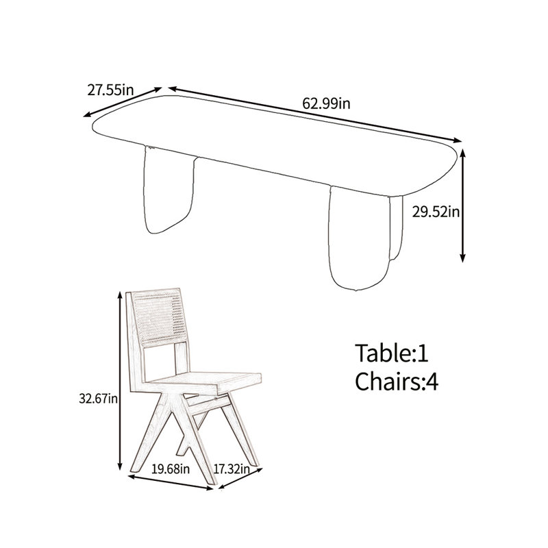 Ensemble de table écologique, H 29,52 po x L 62,99 po x l 27,55 po