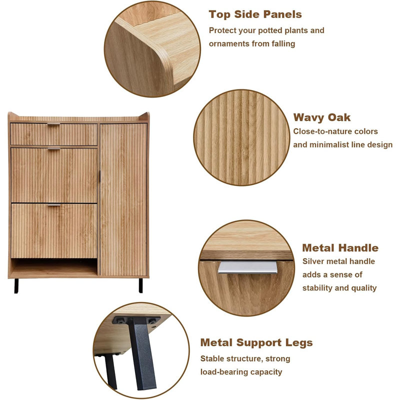 Hidden Narrow Shoe Cabinet With 2 Flip Drawers, 1 Side Cabinet