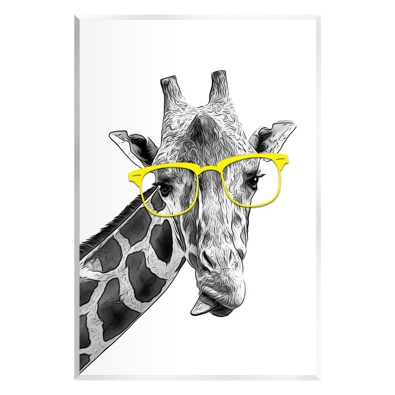 Au-563, giclée, girafe et lunettes jaunes par Annalisa Latella, impression, L 13 po x H 19 po x P 0,5 po, Mdf