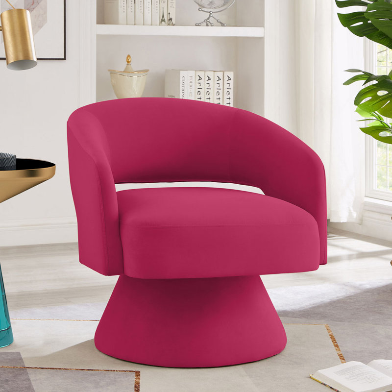 Fauteuil demi-tonneau pivotant de 27,5 po Nevile, Velours rose