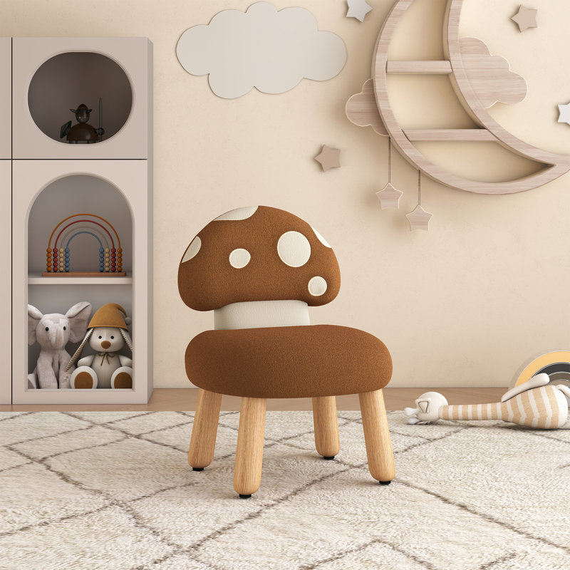 Mushroom Kids Chair With Solid Wood Legs, Brown
