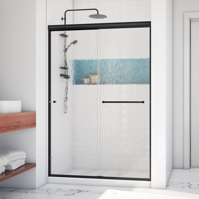 Leser - W x 70.375'' H Bypass Door Semi-Frameless Shower Door with, Right Opening, Matte Black, Rain