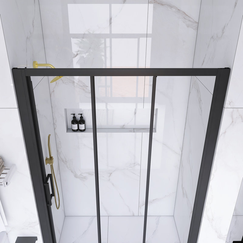 54" x 70" Matte Black Sliding Semi-Frameless Shower Door