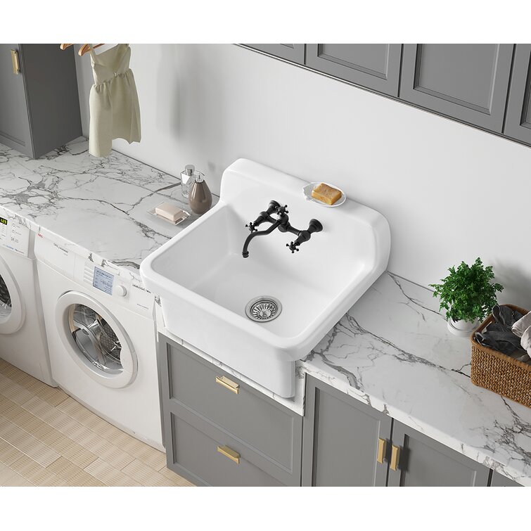 ELLAI 24 Inch Wall Mounted Utility Sink,Ceramic Farmhouse Style Laundry Sink(24  x 19 x 16.5) 