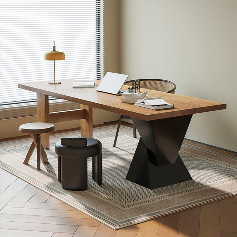 Bureau d'écriture rectangulaire en bois massif noyer, H 29,53 po x l 70,87 po x P 31,5 po