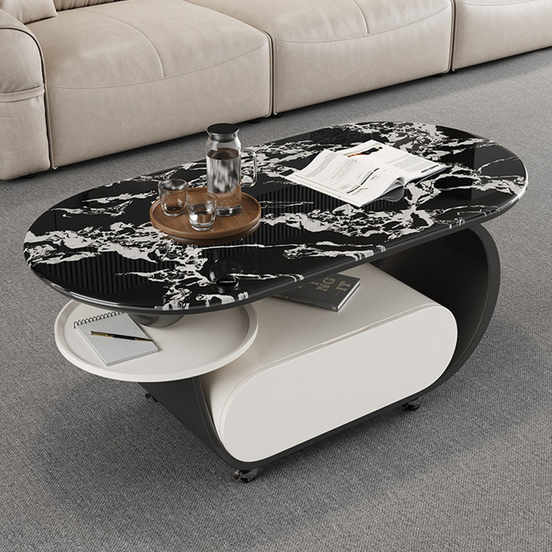 Table basse ovale en bois noir et bois manufacturé, 17.72" H x 39.37" W x 19.69" D