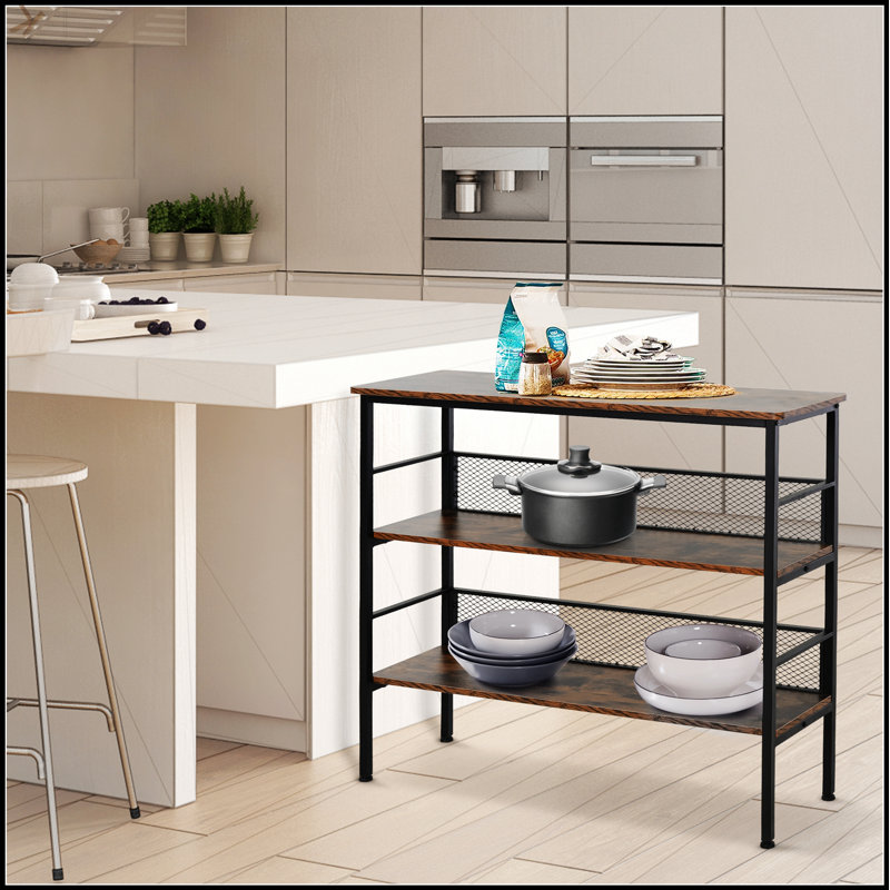 3-Tier Console Table With Industrial Style, Robust Multi-Functional Metal And Wooden Shelves For Modern Living