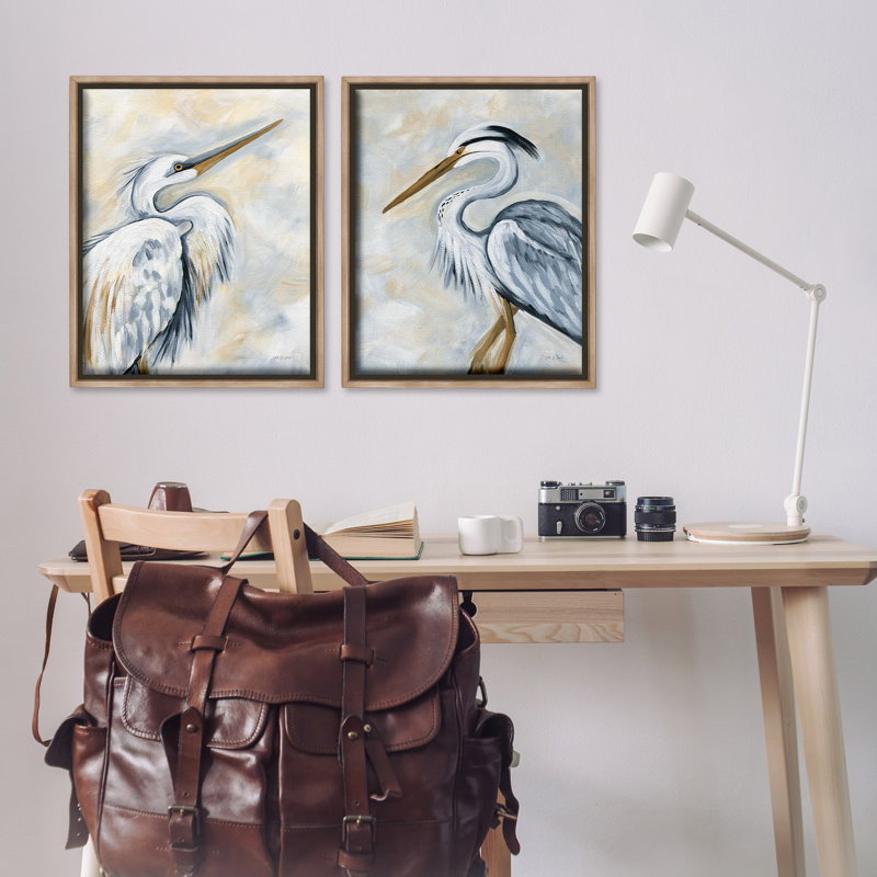 «White Egret Blue Heron», ensemble de 2 toiles flottantes encadrées par Yvette St. Amant, Cadre flottant orme Montalcino
