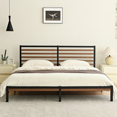 Orv Metal Platform Bed with Middle Wooden Slat Headboard