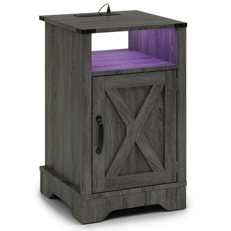 Led Nightstand With Charging Station, Gray, Individual