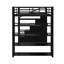 Lit mezzanine en métal avec tablettes de rangement, armoires et garde-robe