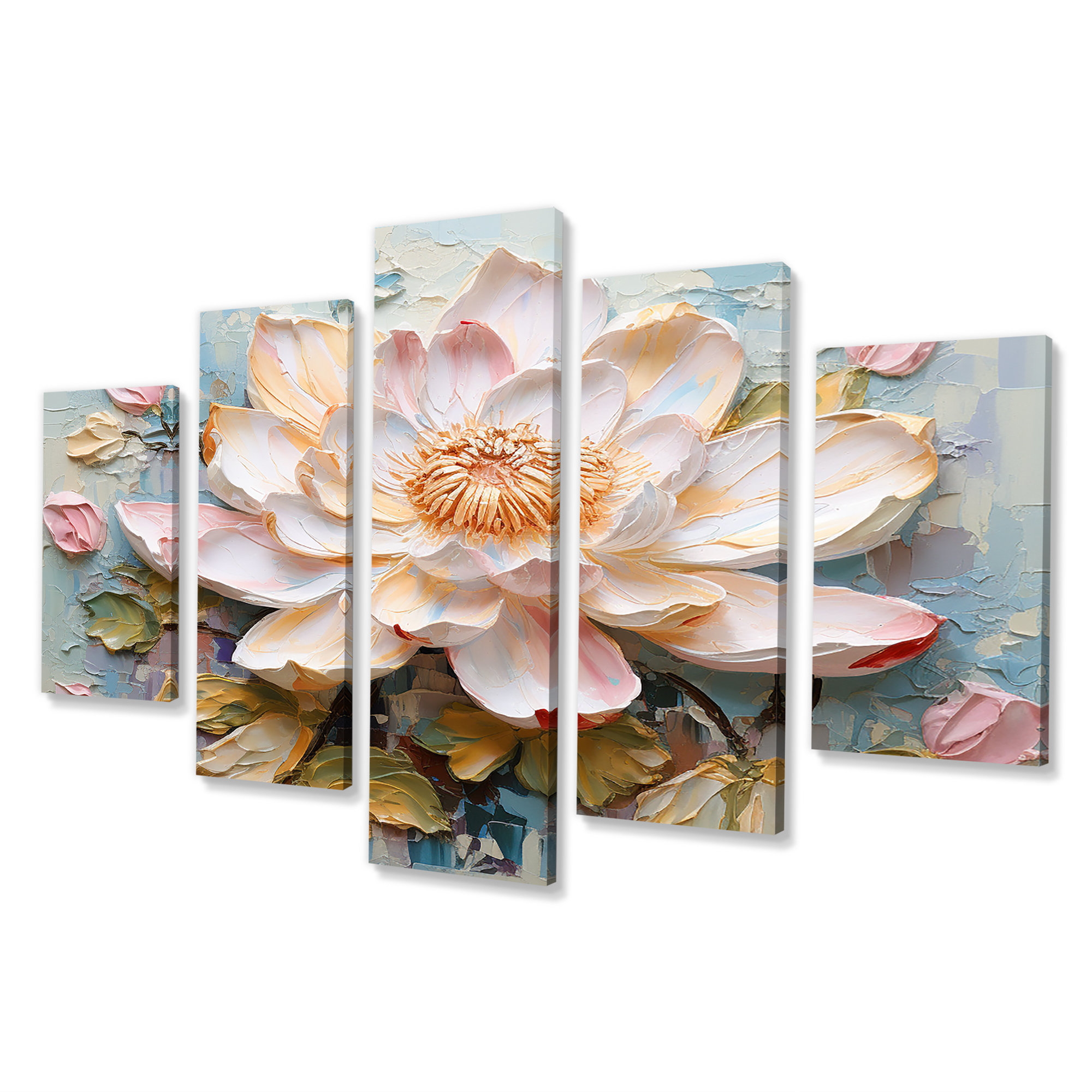 Bungalow Rose Pink Pastel Lotus Flower On Vintage Blue II - Lotus Wall ...