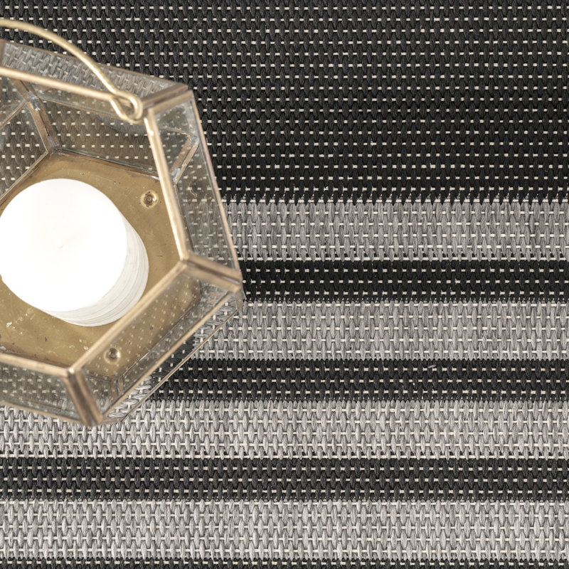 Hawkes Striped Beige/Gray Indoor/Outdoor Rug, Rectangle 7' 6" x 10' 9"