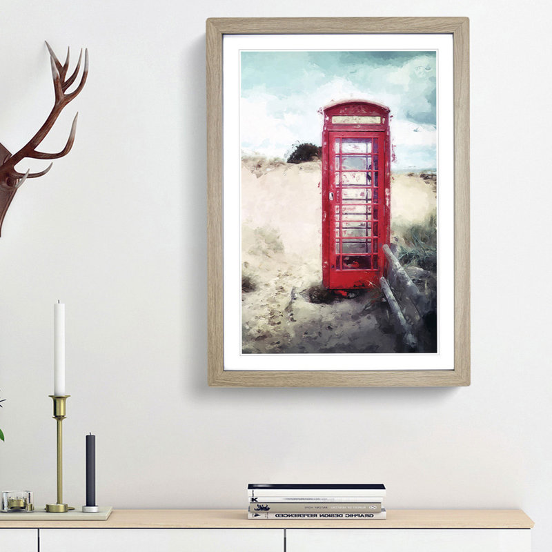 Red Telephone Box in Abstract - Framed Print, Oak Framed, 36cm H x 27cm W x 2cm D