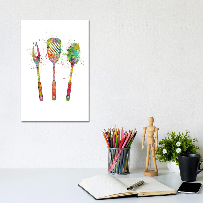 Grill Utensils by Genefy Art - Wrapped Canvas Painting, 20.32 cm H x 30.48 cm W