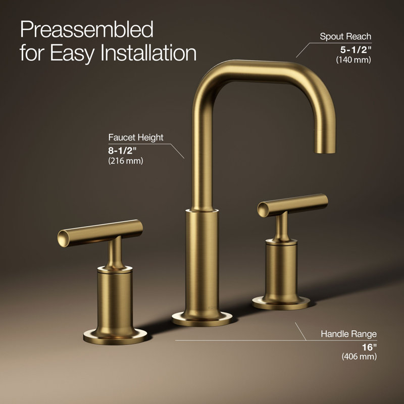 Purist Widespread Faucet, Vibrant Brushed Moderne Brass