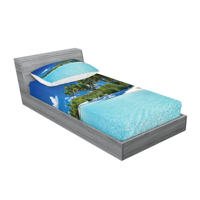 Drap-housse et coussin décoratif Ambesonne Sea Turquoise Blue Green, Ensemble de draps pour lit simple + 3 pièces supp