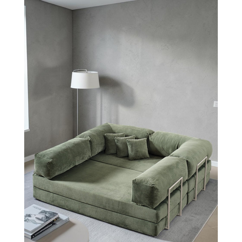 Canapé modulaire en L en velours vert, Vert