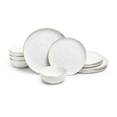 Sango Gansevoort 12-Piece White Porcelain Dinnerware Set – Service for 4, Plate & Bowl Set