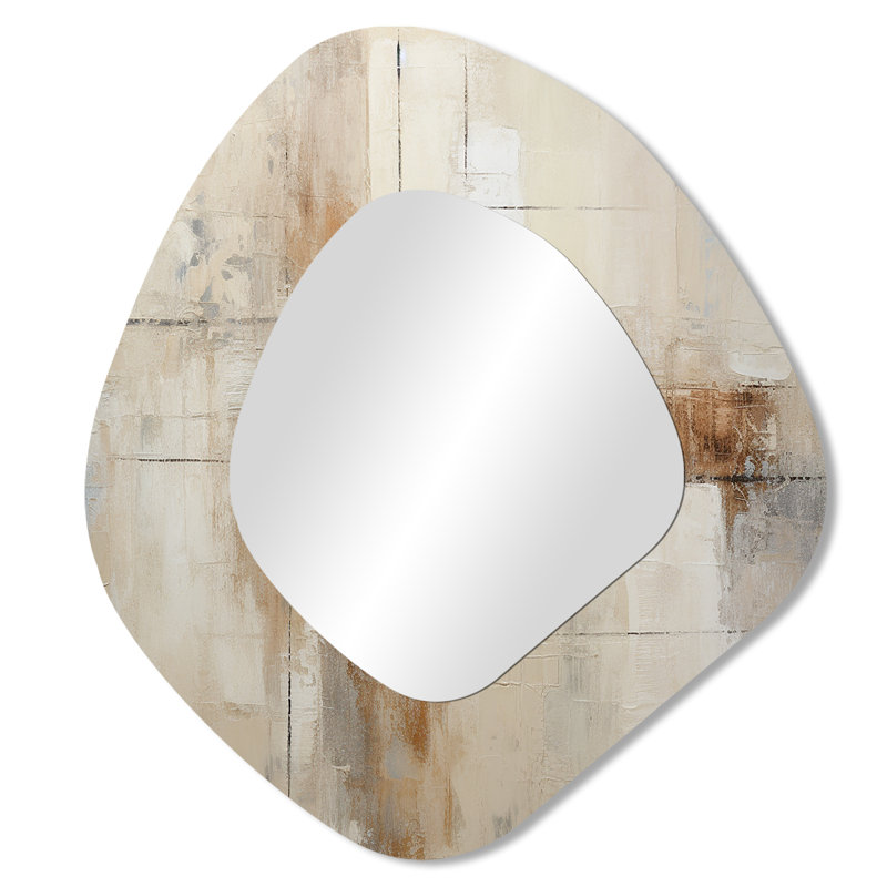 Minimalism Modern Scandinavian Zen Art II - Scandinavian Unique Shape Large Wall Mirror, Beige Freeform Decorative Mirror, Printed Metal Art