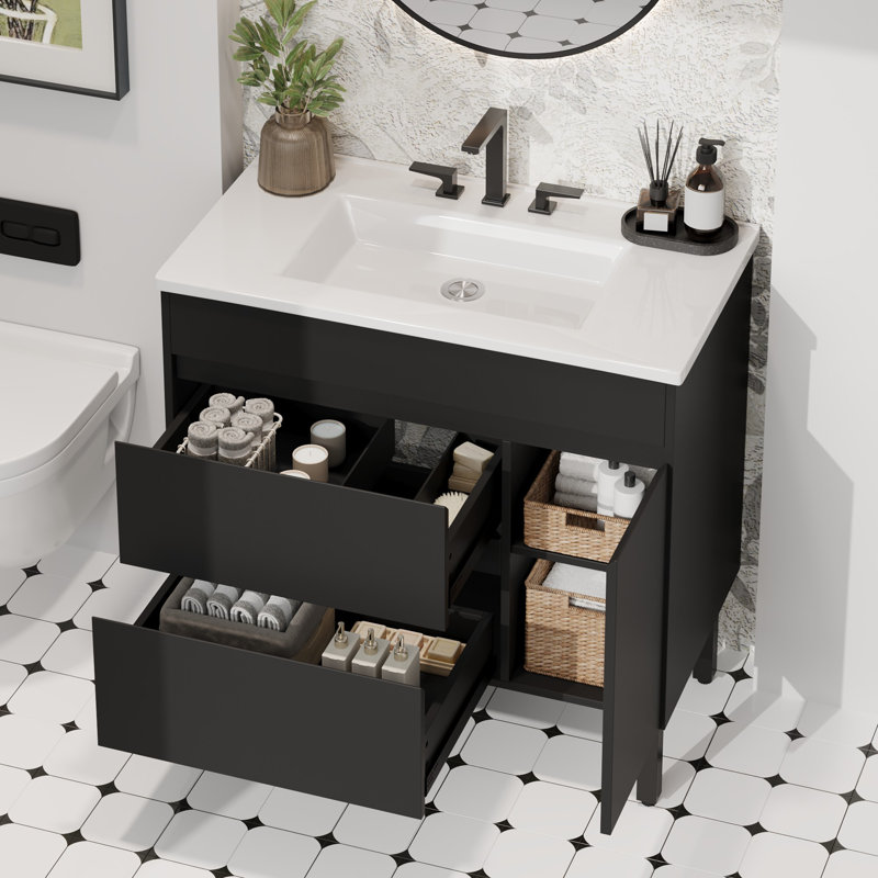 Basant 36" Freestanding Bathroom Vanity with Ceramic Top, Noir