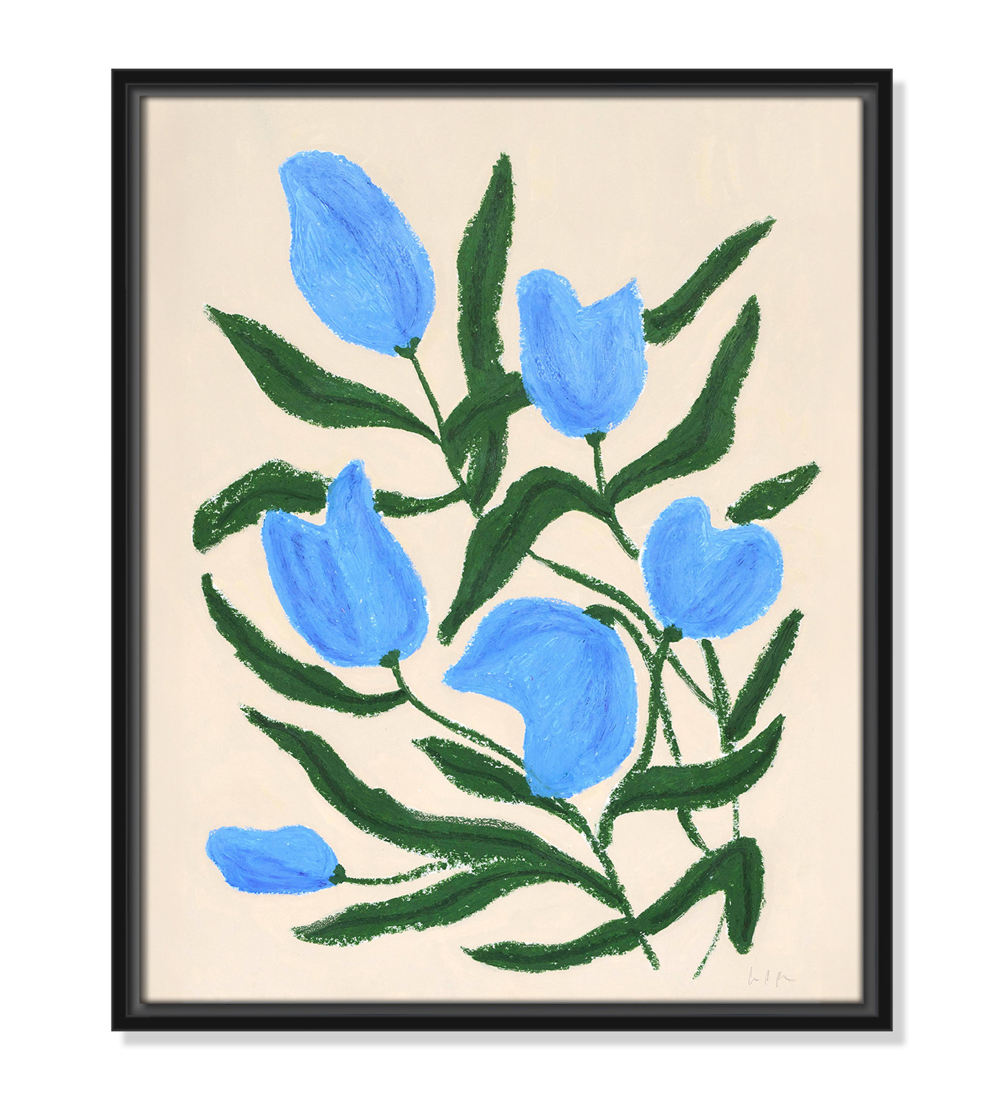Blue Tulips Print by Camilla Bergqvist, 21.5" H x 17.5" W, Black