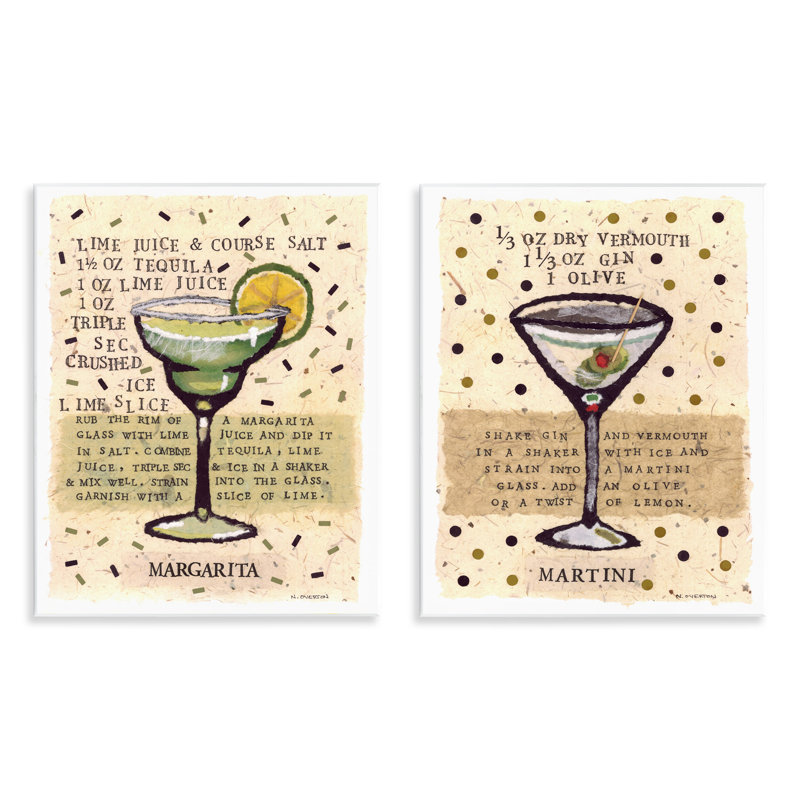 Ensemble de 2 plaques murales Margarita & Martini Recipes, design par Nancy Overton