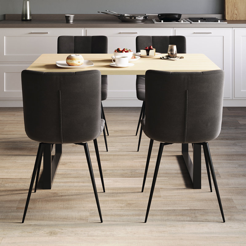 Dining Chairs Upholstered Velvet Fabric Seat Kitchen Dining Room Furniture, UKFR Certified, Grey, 6