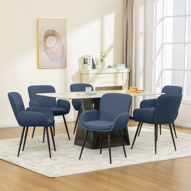 Chaises de salle à manger rembourrées en similicuir avec pieds en métal (ensemble de 6), 6, Similicuir bleu marine
