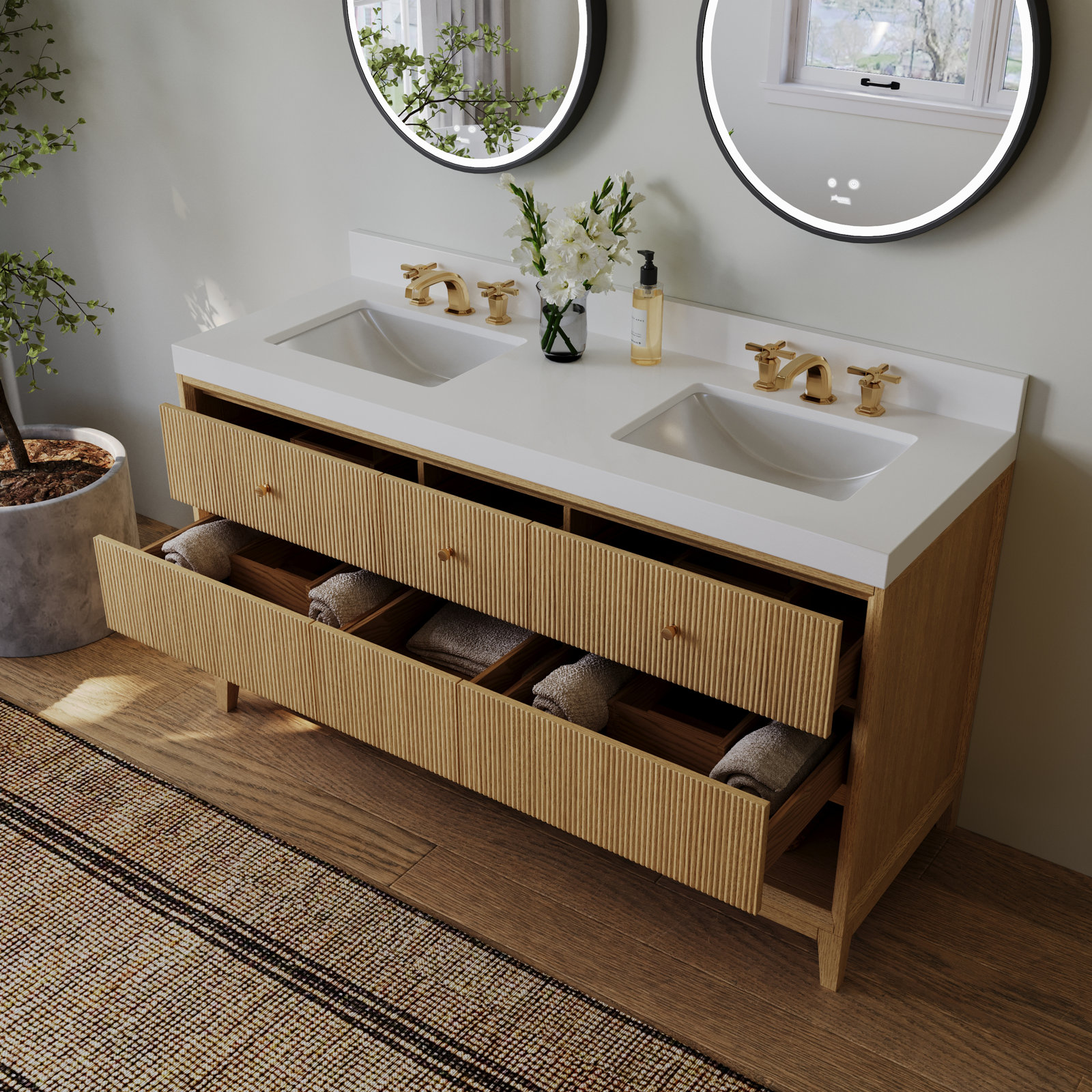 Momo Oak Single Bathroom Vanity, Oak, 60"