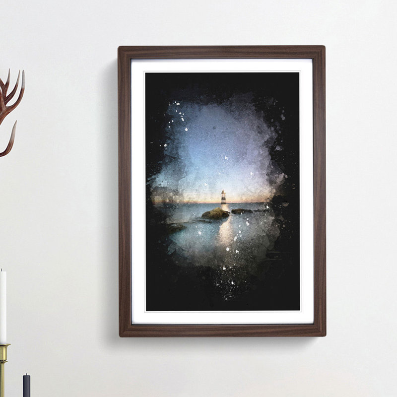 Penmon Lighthouse in Anglesey Wales - Picture Frame Graphic Art Print, Walnut Framed, 45cm H x 33cm W x 2cm D