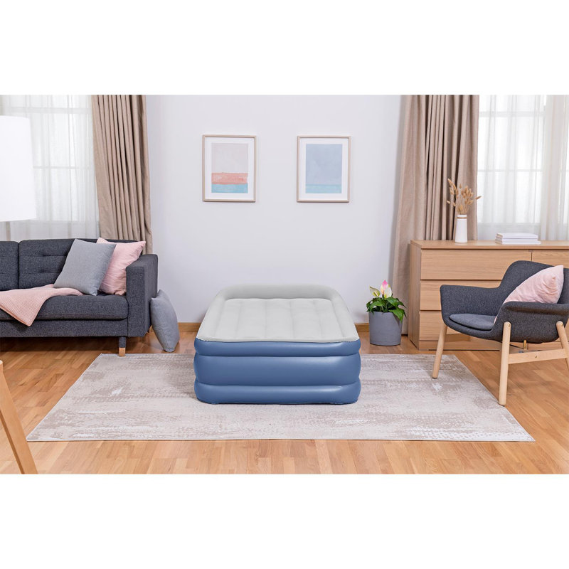 Bestway Tritech Inflatable Airbed Home Air Mattress with Air Pump, Blue/White, Double