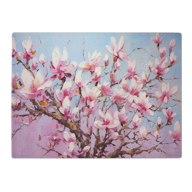 Magnolia Flower Action  Glass Chopping Board