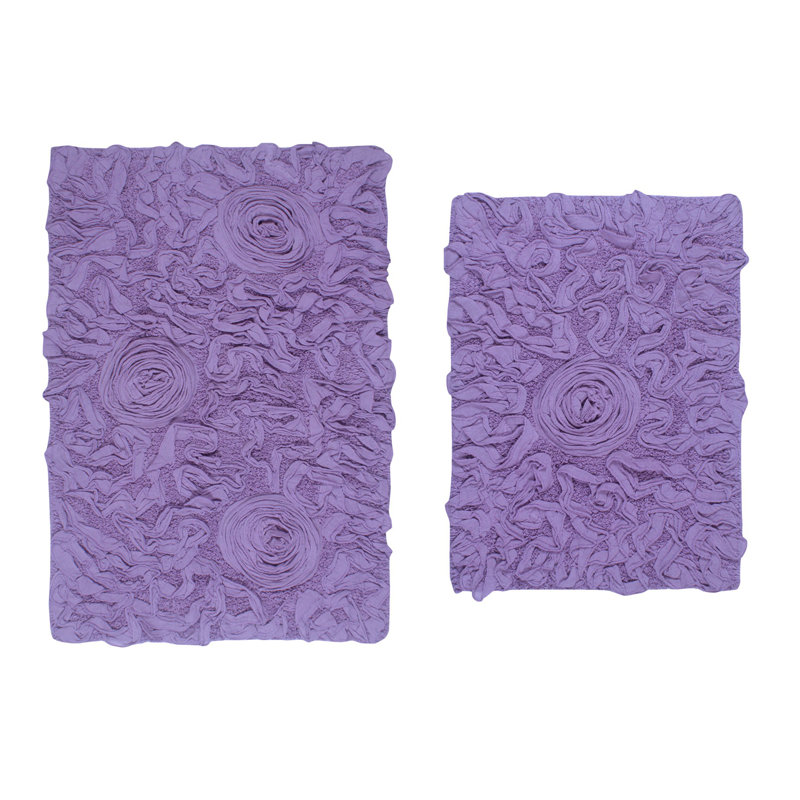 Schoenberger 2-Piece 100% Cotton Bath Rug with Spray Latex Non-Slip Backing Set , Purple