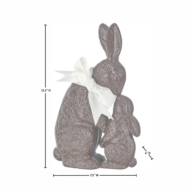 Lapin chocolat en résine 11 "avec bébé, Brown