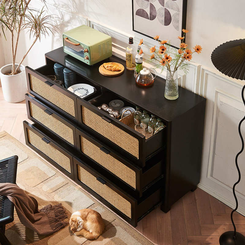 Retro Black Solid Wood Sideboard