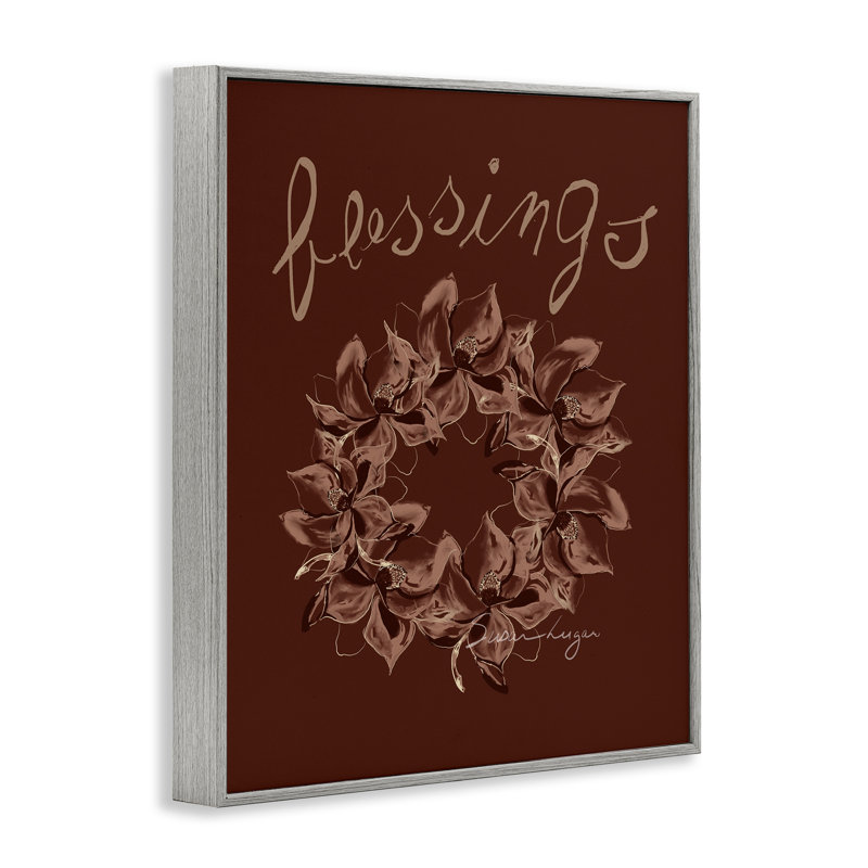 «Blessings Brown Autumn Wreath», giclée encadrée, conception par Susan Lugar, H 30 po x l 24 po, Estampe numérique Farmhouse
