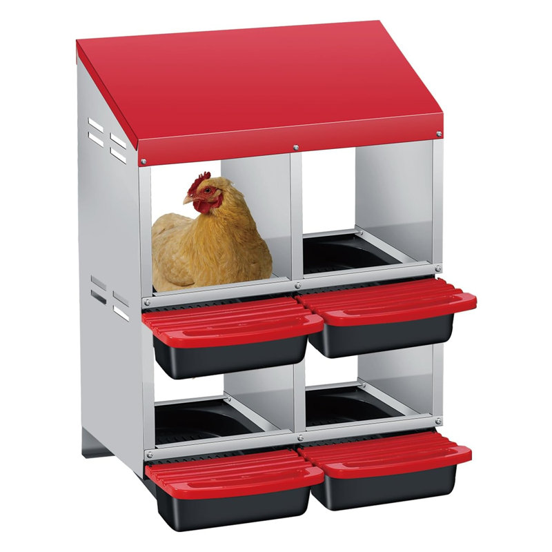 Chicken Nesting Boxes,Weatherproof Galvanized Steel Chicken Egg Laying Box with Handle Perch & Automatic Rollout Egg Collection, Easy Clean & Quick Assemble for Chicken Coop