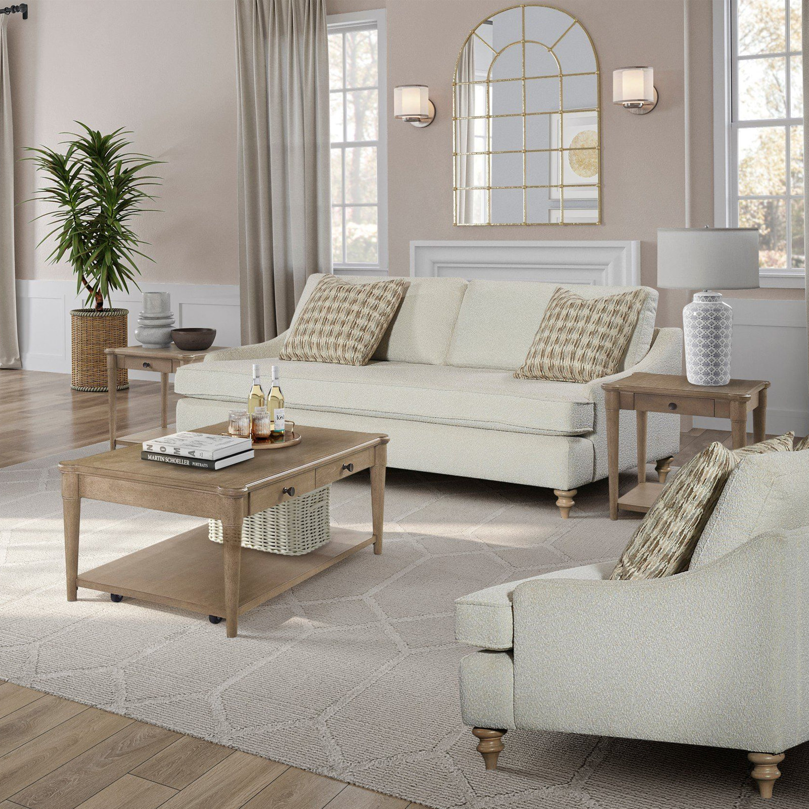 Haley Upholstered Loveseat with Pillows, White