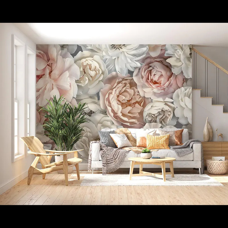Papier peint floral élégant Elegant Soft Peony & Rose Bloom, L 108 po x l 96 po