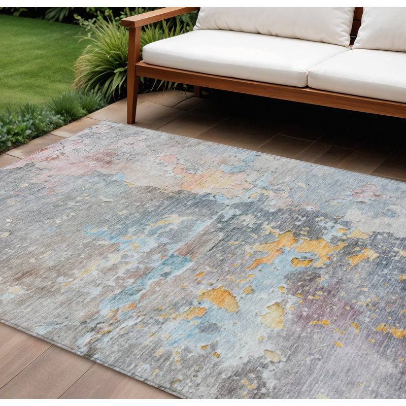 Tapis extérieur lavable abstrait 10 pi x 14 pi gris granit