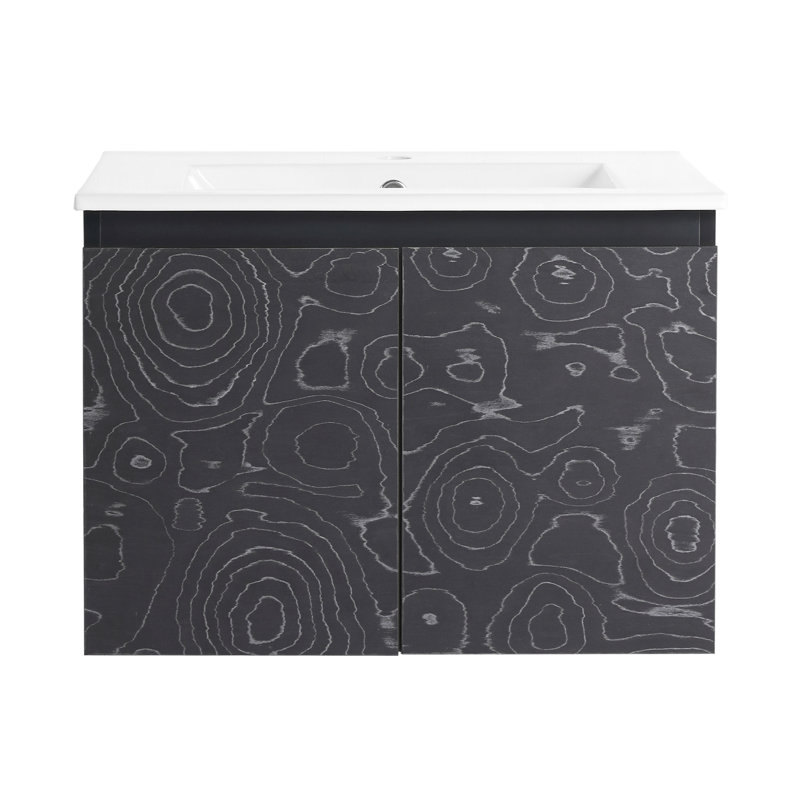 Meuble-lavabo de salle de bain avec lavabo en céramique et look moderne - Revêtement de meuble-lavabo en céramique rayé 24 po