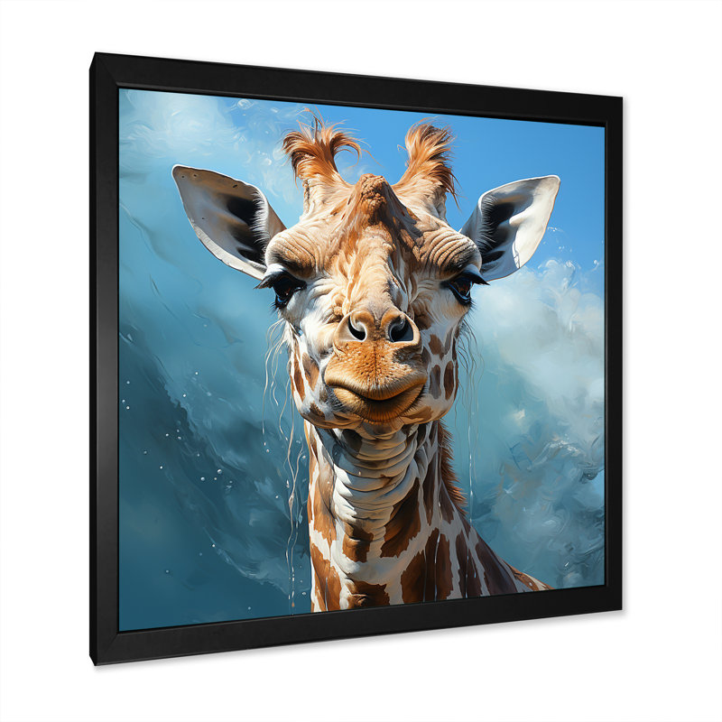 Girafe brune rêveuse à long cou sur toile, H 36 po x l 36 po x P 1,5 po, Cadre simple noir