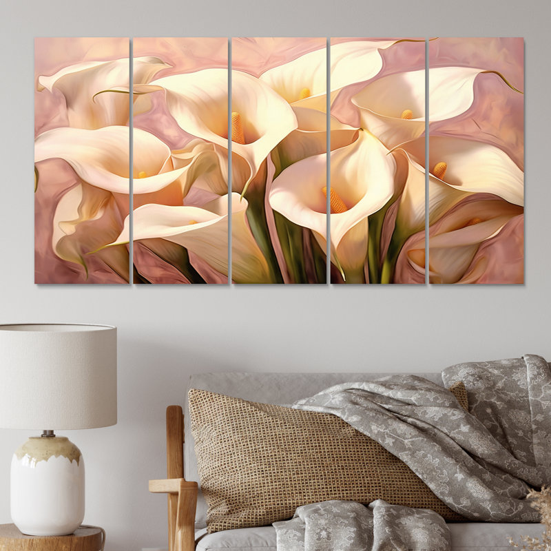 Ensemble de 5 décorations murales sérénade rose crème en métal