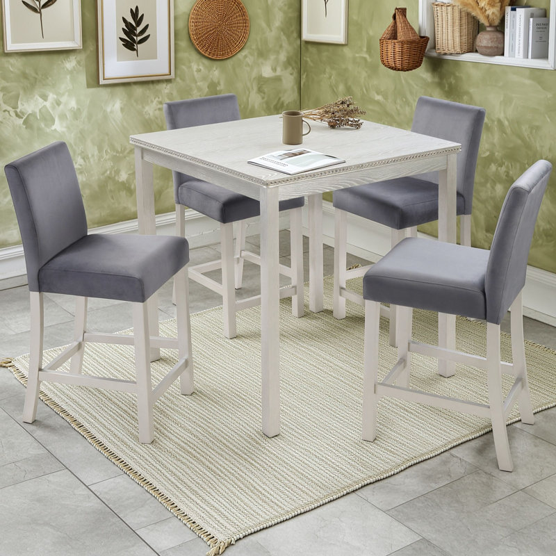 Ensemble de salle à manger carré de 5 pièces avec des chaises rembourrées, Gris argenté